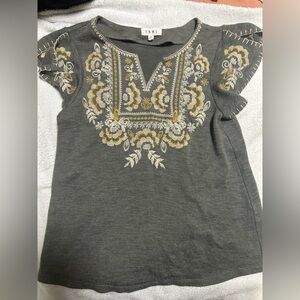 THML Gray Top with Floral Embroidery